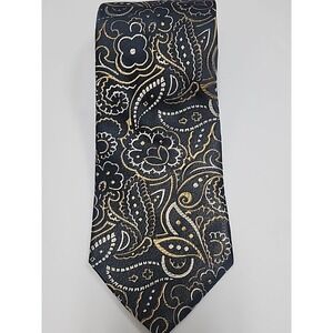 Dion Signature Italian Silk Necktie Blue Gold Paisley Geometric Tie Canada 4x60